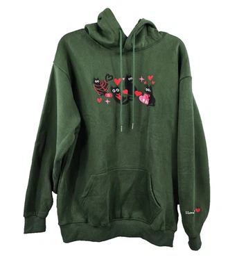 Cats Playing and I Love You on the Sleeve Unisex Verde Polar Sudadera con Capucha Grande Foto 1 de 4