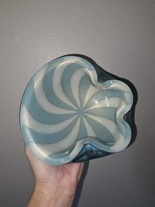Barbini Murano Blue & White Swirl Asymmetric Glass Dish Bowl. Vintage - Picture 1 of 11