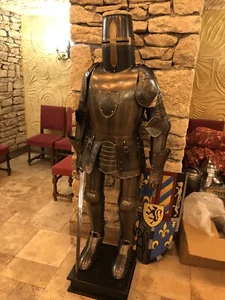 Antique Templar Suit Of Armour Medieval Armor Costume With Helmet - Picture 1 of 3