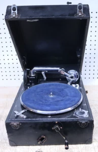 Nice Rare Columbia Viva-Tonal No. 202 Nickel Plated Portable Gramophone - Blue - Picture 1 of 17