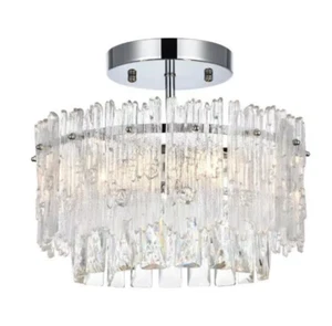 Crystal Chandelier Flush Mount Chrome Living Dining Room Light Fixture 12 inch - Picture 1 of 10
