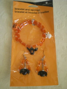 American Greetings HALLOWEEN Bracelet & Earrings SET Beads SPIDER Cat NEW 3pc - Picture 1 of 1