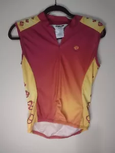 Pearl Isumi Women's Bicycle Jersey Shirt Med Bottle Pockets Red Yellow Bright - Picture 1 of 2