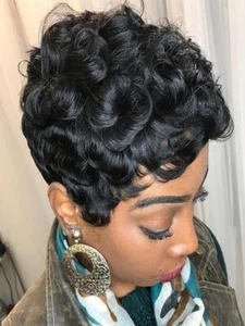No Lace Pixie Cut Wig Brazilian Human Hair Wigs Wave Soft Natural Hair - Picture 1 of 10