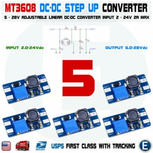 5PCS MT3608 DC 2A Step Up Power Booster Module 2v-24v Boost Converter Arduino US - Picture 1 of 8