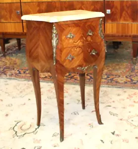 French Antique Inlaid Rosewood Nightstand w/ Marble Top & Bronze Mounts - Picture 1 of 7