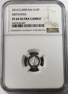 2014 SILVER GREAT BRITAIN 10 PENCE BRITANNIA 1/20 OZ PROOF COIN NGC PF 69 UC - Picture 1 of 2