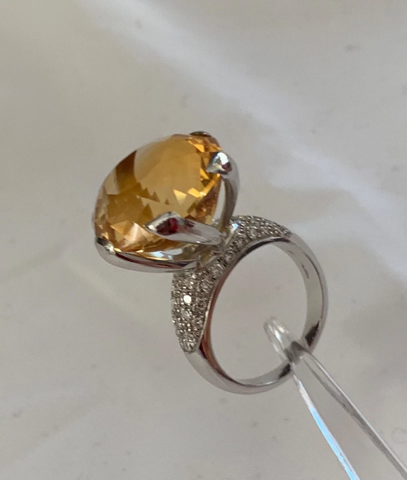 Anillo de oro blanco de 18 quilates, citrino y diamantes, Balocchi Preziosi Foto 1 de 1