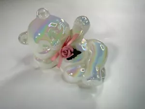 Precioso OSO DE VIDRIO RECLINABLE OPALESCENTE OPALESCENTE DE VIDRIO ARTÍSTICO FENTON vintage - Imagen 1 de 6
