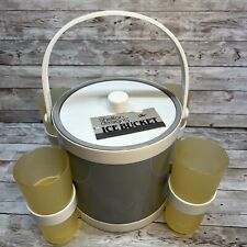 Shelton Ware Ice Bucket with Attached Cup Holders Gray White Durlane cup VINTAGE