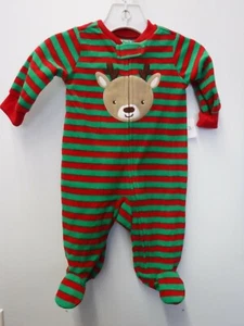 JUNGEN 3 MONATE CARTER'S RENTIER GRÜN ROT FUSS REISSVERSCHLUSS FLEECE SCHLAFANZUG NEU #19586 - Bild 1 von 1