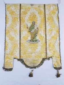 Antique French Floral Brocade Church Priest Banner 106x89cm - Foto 1 di 14
