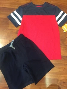 Sz 5 6 Gymboree 2PC Navy blue red Shirt Sweat Shorts Boy Outfit NWT - Picture 1 of 3