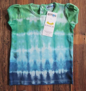ethos BABY Paris 4T Shirt Tie Dye Girls Tee Blue Green Organic Cotton Fair Trade - Picture 1 of 6