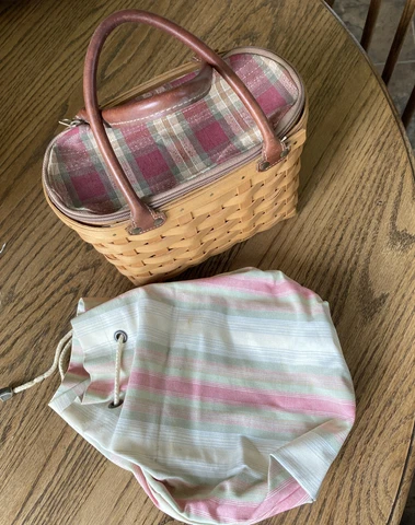 Longaberger Boardwalk Basket Small Purse With 2 Liners ,Leather Handles Cover