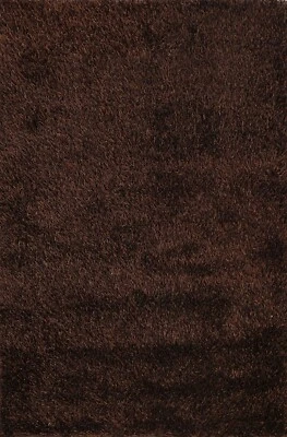 Thick-Plush Shaggy Dark Brown Modern Oriental Area Rug Hand-Tufted 5x7 Carpet - Image 1 of 4