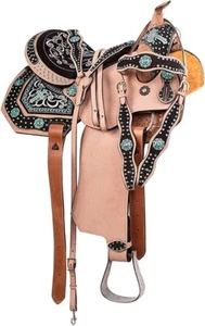 Turquois Embellished Western Horse Barrel Racing Cross Saddle With Tack set. - Picture 1 of 8