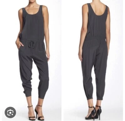 Mameluco Vince para mujer de seda con cuello redondo sin mangas gris carbón talla 0 Foto 1 de 4