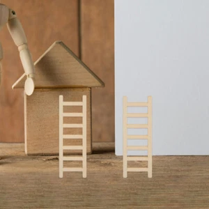 2 Pcs Mini Ladder Decoration Miniature Wood Ladders for Dollhouse Garden - Picture 1 of 12