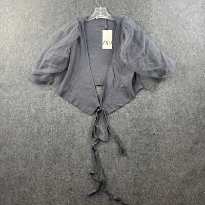 Blusa envolvente de organza Zara para mujer grande gris con corbata frontal cárdigan lazo Foto 1 de 4