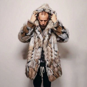 Winter Herren Kunstfuchs Felljacke Kapuze warm mittellanger Mantel Party Outwear Mode - Bild 1 von 17