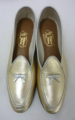 ZAPATOS BELGAS HECHOS A MANO MOCASÍN MIDINETTE METALIZADO DORADO TALLA 8.5 N Foto 1 de 4