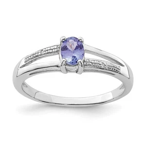 Sterling Silver Rhodium Plated Diamond and Tanzanite Ring Size 9 - Picture 1 of 6