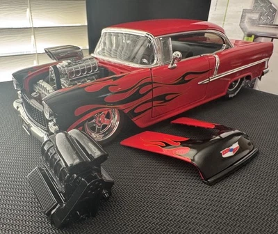 1955 Chevy Bel Air blower with flames VHTF Jada  1:24 with extra black motor  - Image 1 of 4
