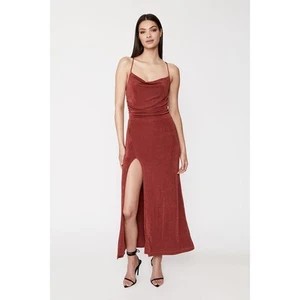 Bardot Sz XS Rust Terracotta Cowl Neck Covet Midi Dress Sleeveless Side Slit NWT - Picture 1 of 11