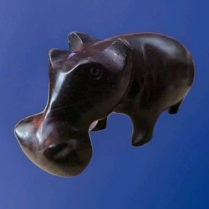 Vintage Large Carved Dark African Hard Wood Hippopotamus Hippo Good Condition - Foto 1 di 11