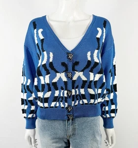 Vintage Dia North of Boston Blue Cardigan Size M Fish Buttons Casual V-Neck - Picture 1 of 11