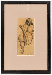 Dibujo a carbón de mediados del siglo XX - sin preocupaciones - Imagen 1 de 6