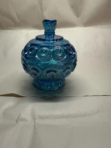 Moon And Star Glass Colonial Blue Carnival Small Compote Candy Dish - Picture 1 of 4