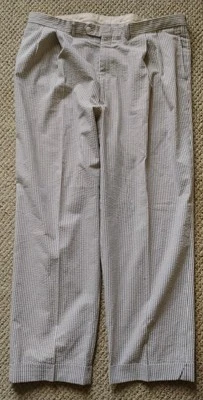 PANTALONES BERLE Para Hombre Azul y Tostado Plisados Seersucker 1.5" Puño 100% Algodón 42"W 31"L Foto 1 de 4