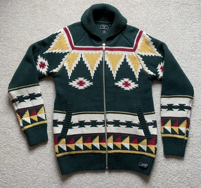 Superdry Chunky Cotton/Wool Blend Knit Cardigan Zip Through Aztec Nordic Size M - Image 1 of 4