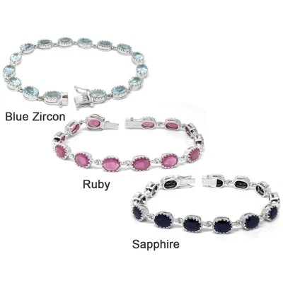 De Buman Sterling Silver Natural Ruby, Sapphire or Blue Zircon Bracelet - Image 1 of 2