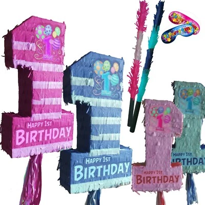 Primer Cumpleaños Piñata Rosa Azul Bebé Niño Niña Aplaste Número Uno 1 Fiesta 1er Año Foto 1 de 4