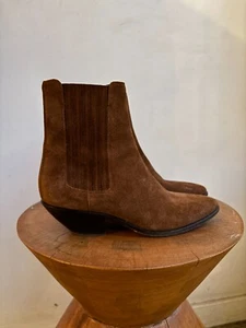 Botas Chelsea Saint Laurent West Marrón Gamuza Cuero Camello Tacón al Tobillo 37 - Imagen 1 de 12