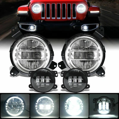9" Brakect LED Halo Headlights 4" Fog Light Combo For Jeep Wrangler JL 2018-2022 - Image 1 of 4