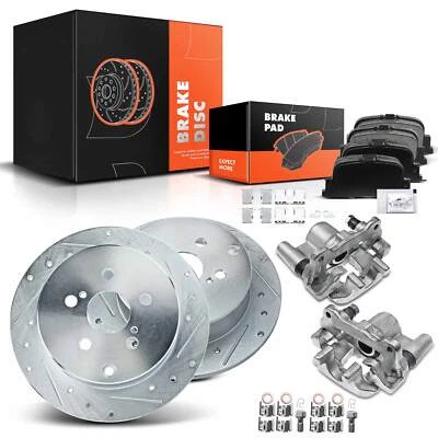 Rotores perforados laterales traseros y pastillas de freno de cerámica + pinzas para Scion tC 2005-2010 Foto 1 de 4
