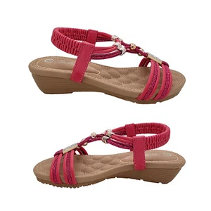 Bellissimo Kaia Girls Sandals Slingback Wedge Sole Dressy Glitter Shiny Trim - Picture 1 of 11