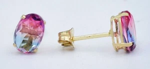 LAB CREATED 2.14 Cts TOURMALINE STUD EARRINGS 14k Yellow Gold - NEW WITH TAG - Picture 1 of 4
