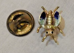 Vintage 14K Yellow Gold & Enamel Open Wings Scarab Beetle Pin Tie Tack - Picture 1 of 9