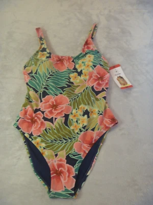 Hurley Womens 1 piece Pink Green Floral Swimsuit size M 8/12 NEW with tags - Image 1 of 4