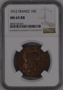 :1912 10C FRANCE KM# 843 NGC MS 65 RB REPUBLIC &: CHILD LOW-POP R-9 HIGH-GRADES - Picture 1 of 4