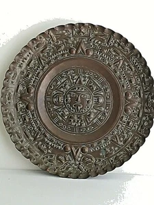 Placa de pared de metal para calendario maya azteca Cobre arte popular de México 14"" D recuerdo - Imagen 1 de 10