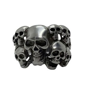 Vintage Men's Skull 925 Sterling Silver Biker Ring Size 12 