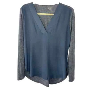 Ann Taylor LOFT Outlet Blue Two-Tone Long Sleeve V-Neck   Sz S - Picture 1 of 5