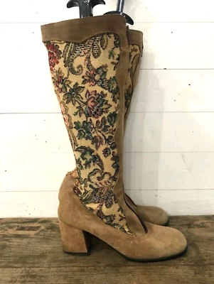 Botas Gogo Años 60 Cottagecore Floral Tapiz Gamuza Botas Penny Lane Hippy 70 Foto 1 de 4
