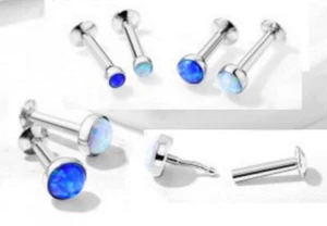 Push In Opal Flat Back Stud - 316L Surgical Steel - Labret Monroe - Choose Size - Picture 1 of 5